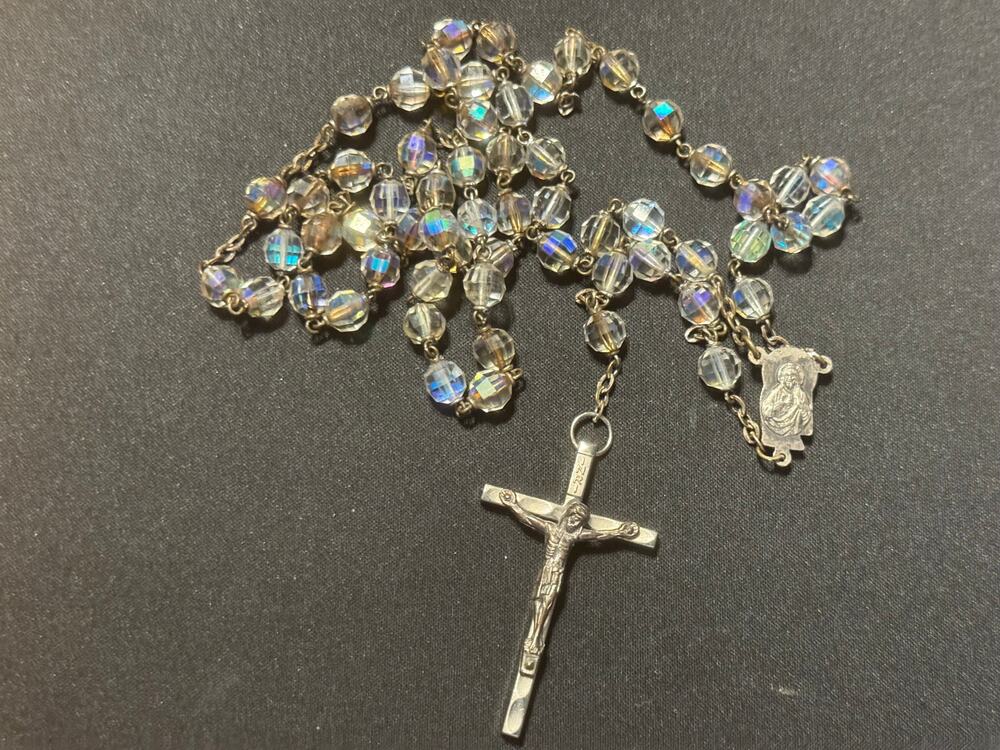 44in Vintage A/B Glass Beads Rosary Signed Italy
